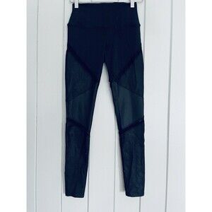 Alo Yoga S Small Black Full Length Sheila Leggings Mesh Faux Leather Stretch